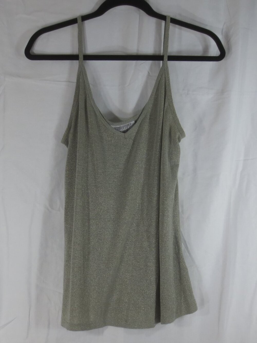 90s J. Lopez Top Gray Gold Metallic Classic Cami Stretch Spaghetti Strap Size L